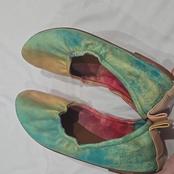 Anthropologie Jasper & Jeera Metallic Watercolor, Leather Flats Size 38 - Picture 10 of 11